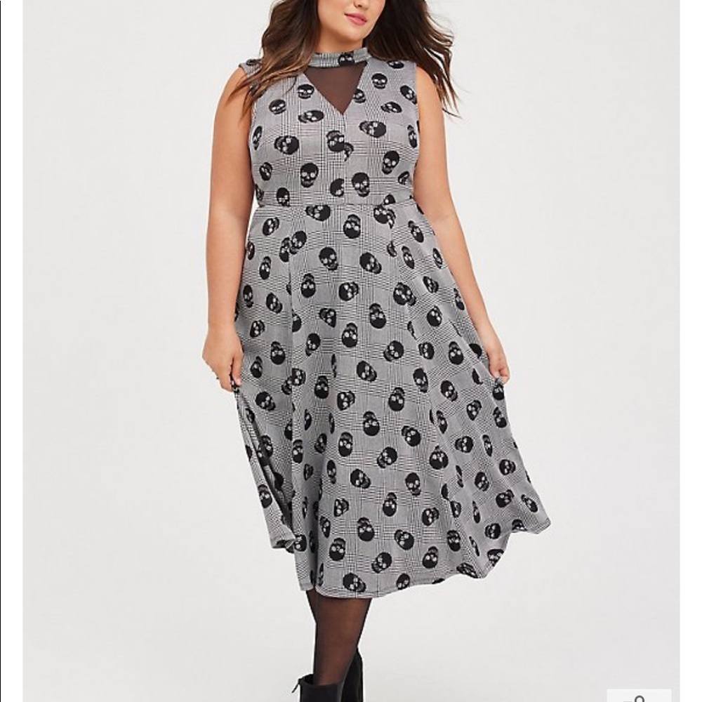 NWT torrid size 2 skull gingham midi dress w/ pockets